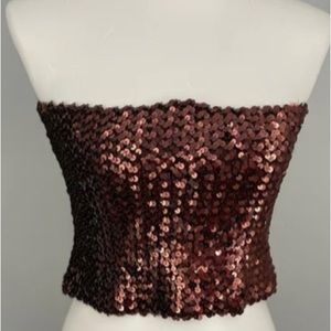 Bronze sequin Crop Top Vintage Disco Tube Top Stretch Strapless Sequin Evening